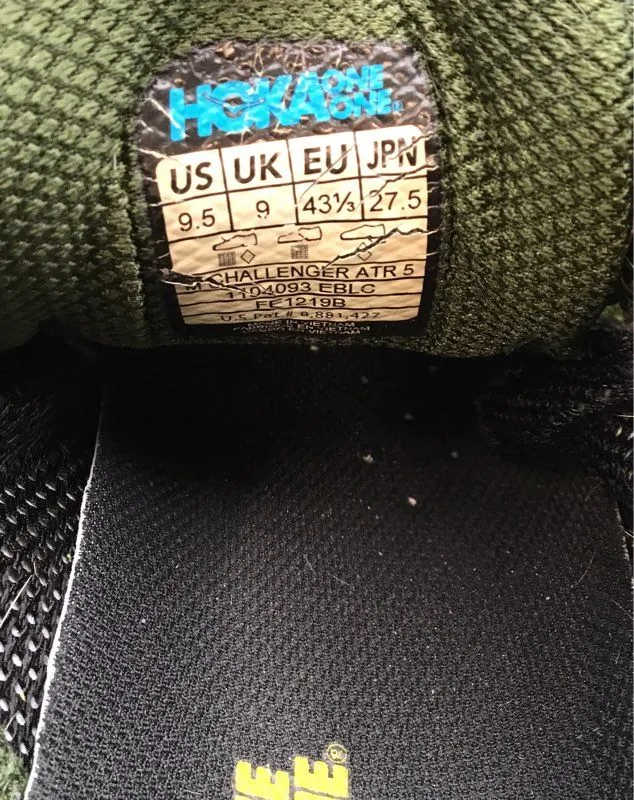Hoka One One Men's Challenger ATR 5 1104093 Black Green Running Shoes - Size 9.5